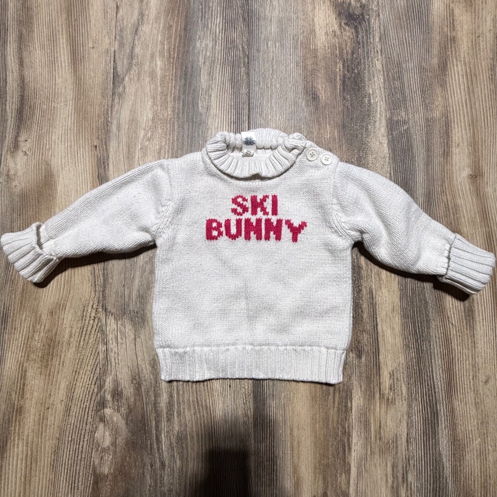 Vintage Baby Gap Sweater White Ski Bunny Retro Kids